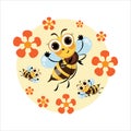 Honey bee. Swarm bees. Cartoon cute character. Emblem Royalty Free Stock Photo